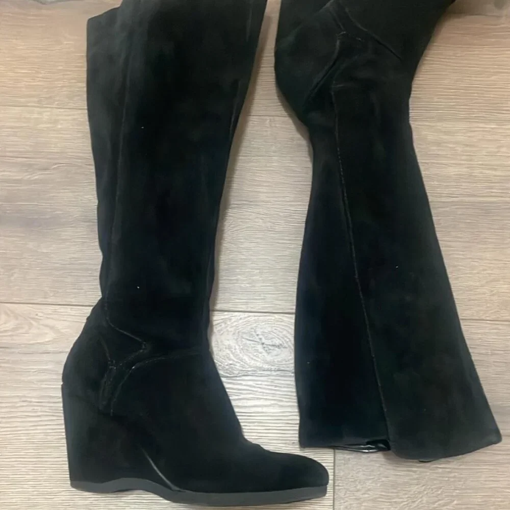 NinNine West Black Leather Wedge Boots - Size 7.5 M  West